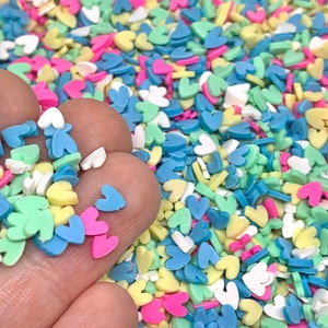 Colorful Heart Polymer Clay Sprinkles - Fake Bake Supplies - Fimo Slime Charms - Valentines Day - Decoden