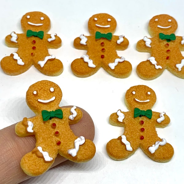 10pcs Gingerbread Man Cabochons - Flatback Resin Cookie Charms for Slime or Decoden Supplies - Christmas Food Miniatures