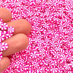 Pink Peppermint Fimo Slices - Fake Candy Christmas Sprinkles - Holiday Slime Charms - Cute Craft Supplies - Polymer Clay Resin Confetti