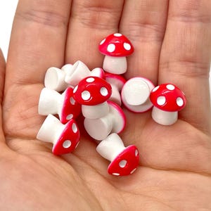 10pcs Miniature Red Spotted Mushrooms - Resin Cabochons for Slime or Decoden - Mini Fairy Garden Decor - Slime Charms