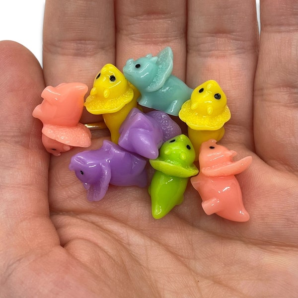 10pcs Tiny Resin Dinos - Miniature Triceratops Cabochons - Mini Fairy Garden Animals - Dinosaur Slime Charms or Decoden Supplies