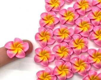 10pcs Pink Plumeria Resin Cabochons - Tropical Flower Flatbacks for Slime or Decoden - Summer Beach Craft Supplies