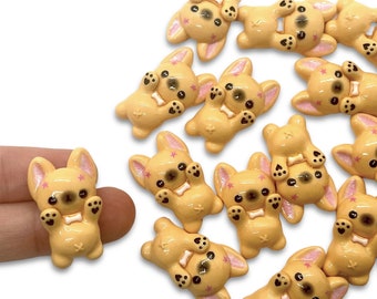 10pcs Kawaii Frenchie Cabochons - Resin Dog Flatback Charms for Slime or Decoden - French Bulldog Cabochon - Cute Animal Craft Supplies