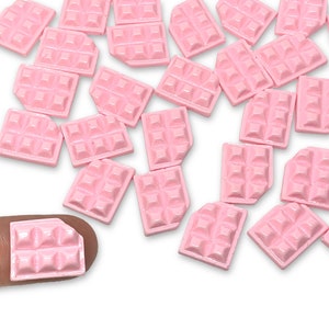 10pcs Pink Chocolate Bar Cabochons - Strawberry Sweet Resin Flatbacks - Candy Slime or Decoden Charms - Miniature Foods