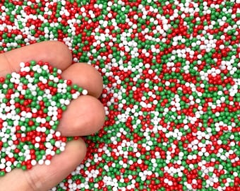 Fake Christmas Nonpareils - Round Glass Candy Sprinkles for Slime, Decoden, Resin, or Fake Bakes - Cute Craft Supplies