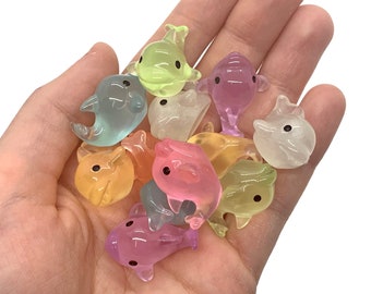 10pcs Glow in the Dark Beluga Whale Miniatures - Resin Cabochons for Slime or Decoden - Mini Fairy Garden Whales - Animal Slime Charms