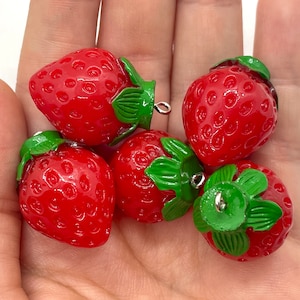 5pcs Large Strawberry Jewelry Charms - 3D Cute Fruit Pendants for Earrings, Bracelets, Necklaces, Key Chains, and other Crafts