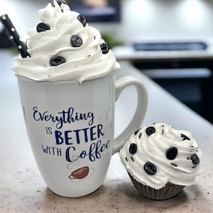 Fake Coffee Cupcake and Mug Set - Handmade Fake Bakes - Tiered Tray Decor - Realistic Food Props - Faux Food Decoration