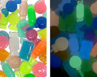 10pcs Glow in the Dark Candy Cabochons - Mixed Colors 3D Charms for Slime or Decoden - Kawaii Sweet Craft Supplies