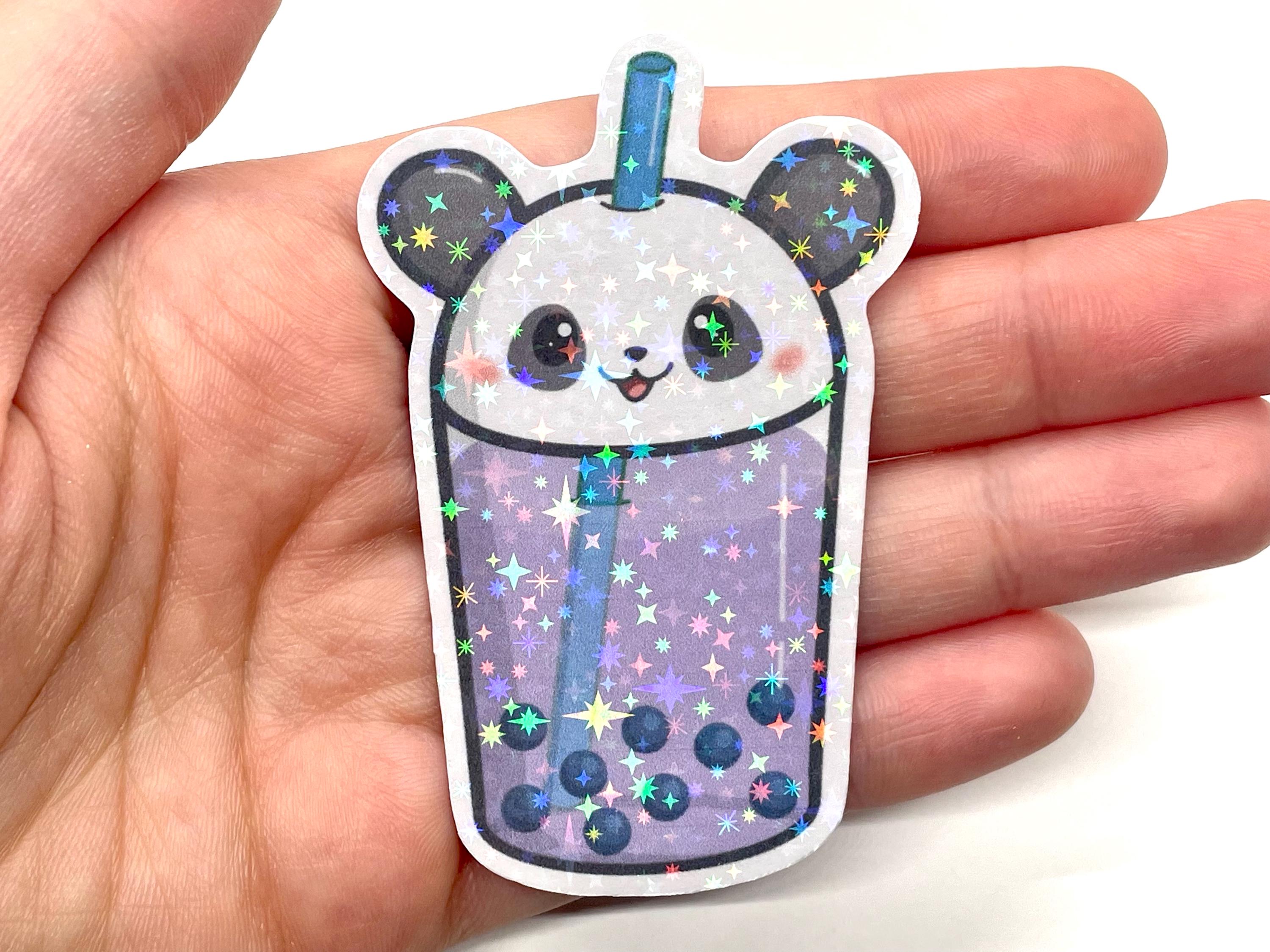 Handmade Sparkly Panda Bubble Tea Sticker - Kawaii Purple Boba Digital ...