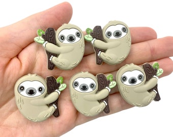 5pcs Silicone Sloth Beads - Focal Beads for Beadable Pens or Key Chains - Cute Animal Charms