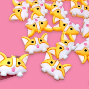 10pcs Resin Corgi Cabochons - Dog Flatback Charms for Slime or Decoden - Animal Cabochon - Cute Puppy Craft Supplies