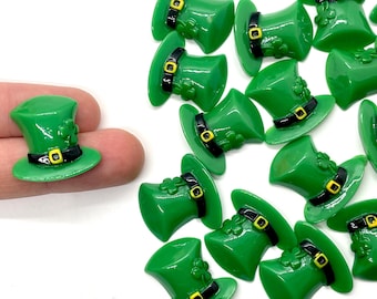10pcs Leprechaun Hat Cabochons - Flat Back Resin Charms for Slime or Decoden - St Patricks Day Craft Supplies