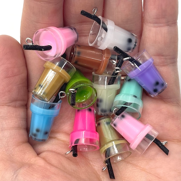 10pcs Bubble Tea Jewelry Charms - Boba Drink Resin Pendants for Earrings, Bracelets, Necklaces, Key Chains, and other Crafts