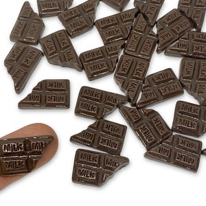 10pcs Chocolate Bar Cabochons - Flatback Candy Food Charms for Slime or Scrapbooking - Cute Resin Kawaii Craft Supplies - Milk Chocolate