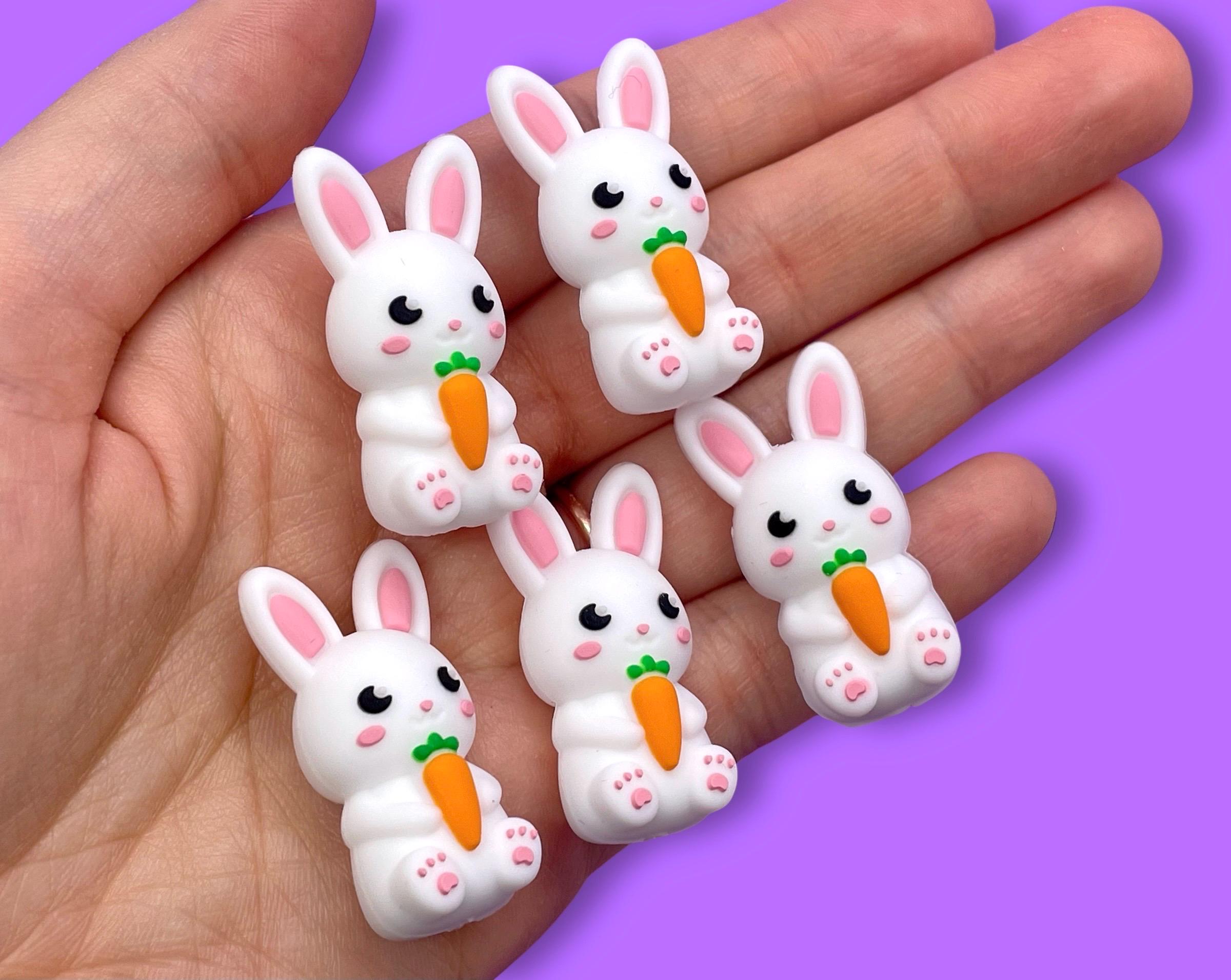 5pcs Easter Bunny Silicone Beads - 3D Rabbit Focal Beads for