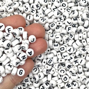 400pcs White Alphabet Beads - Round Acrylic Letter Beads - Beads for Friendship Bracelets / Jewelry Making