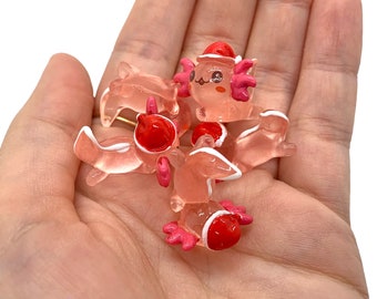 10pcs Christmas Axolotl Miniatures in Santa Claus Hats - Resin Cabochons for Slime or Decoden - Mini Fairy Garden Animals - Slime Charms
