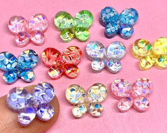 10pcs Sparkly Butterfly Flatbacks - Glitter Resin Cabochons - Colorful Craft Supplies - Decoden
