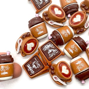 10pcs Coffee Resin Cabochons - Flat Back Charms for Slime or Decoden - Kawaii Craft Supplies