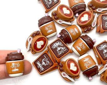 10pcs Coffee Resin Cabochons - Flat Back Charms for Slime or Decoden - Kawaii Craft Supplies