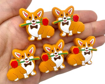5pcs Corgi Focal Beads - Silicone Dog Beads for Beadable Pens or Key Chains - Cute Animal Charms