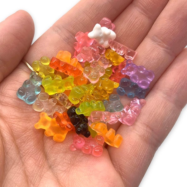 20pcs Tiny Gummy Bear Cabochons - Flatback Resin Charms for Slime or Decoden - Cute Candy Craft Supplies