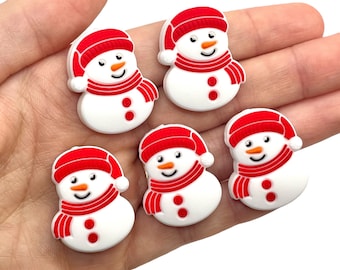 5pcs Cute Snowman Silicone Beads - Winter Focal Beads for Beadable Pens or Key Chains - Christmas Charms