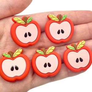 5pcs Apple Focal Beads - Silicone Beads for Beadable Pens or Key Chains - Cute Fruit Charms