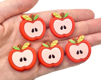 5pcs Apple Focal Beads - Silicone Beads for Beadable Pens or Key Chains - Cute Fruit Charms