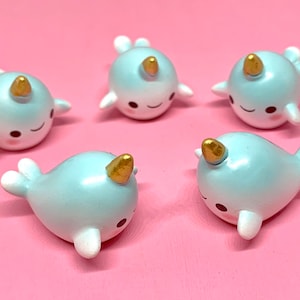 10pcs Narwhal Miniatures - Resin Cabochons for Slime or Decoden - Mini Fairy Garden Animals - Kawaii Slime Charms