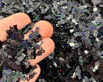 Sparkly Black Cat Sequins - Cute Kitty Shaped Glitter for Halloween Crafts - Slime, Resin, or Shaker Confetti