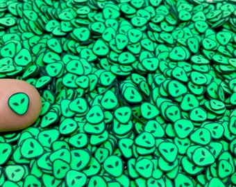 Alien Head Fimo Slices - Polymer Clay Sprinkles for Slime, Decoden, or Resin Inclusions - Green Aliens Fimos