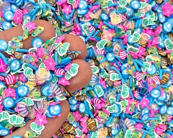Under the Sea Confetti Mix - Fish Fimo Slices, Fake Sprinkles, Glitter Seashell Confetti, and Faux Pearls - Polymer Clay Shaker Filler