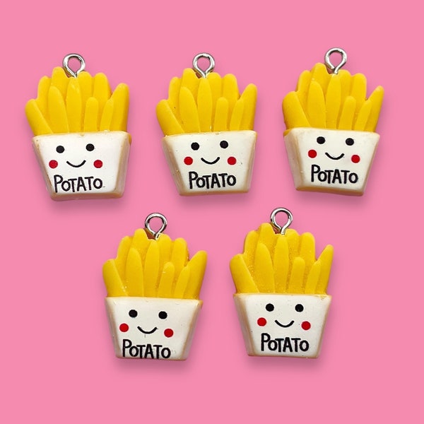 5pcs French Fry Charms - Resin Pendants for Making Jewelry or Key Chains - Kawaii Food Craft Supplies - Cute Fries