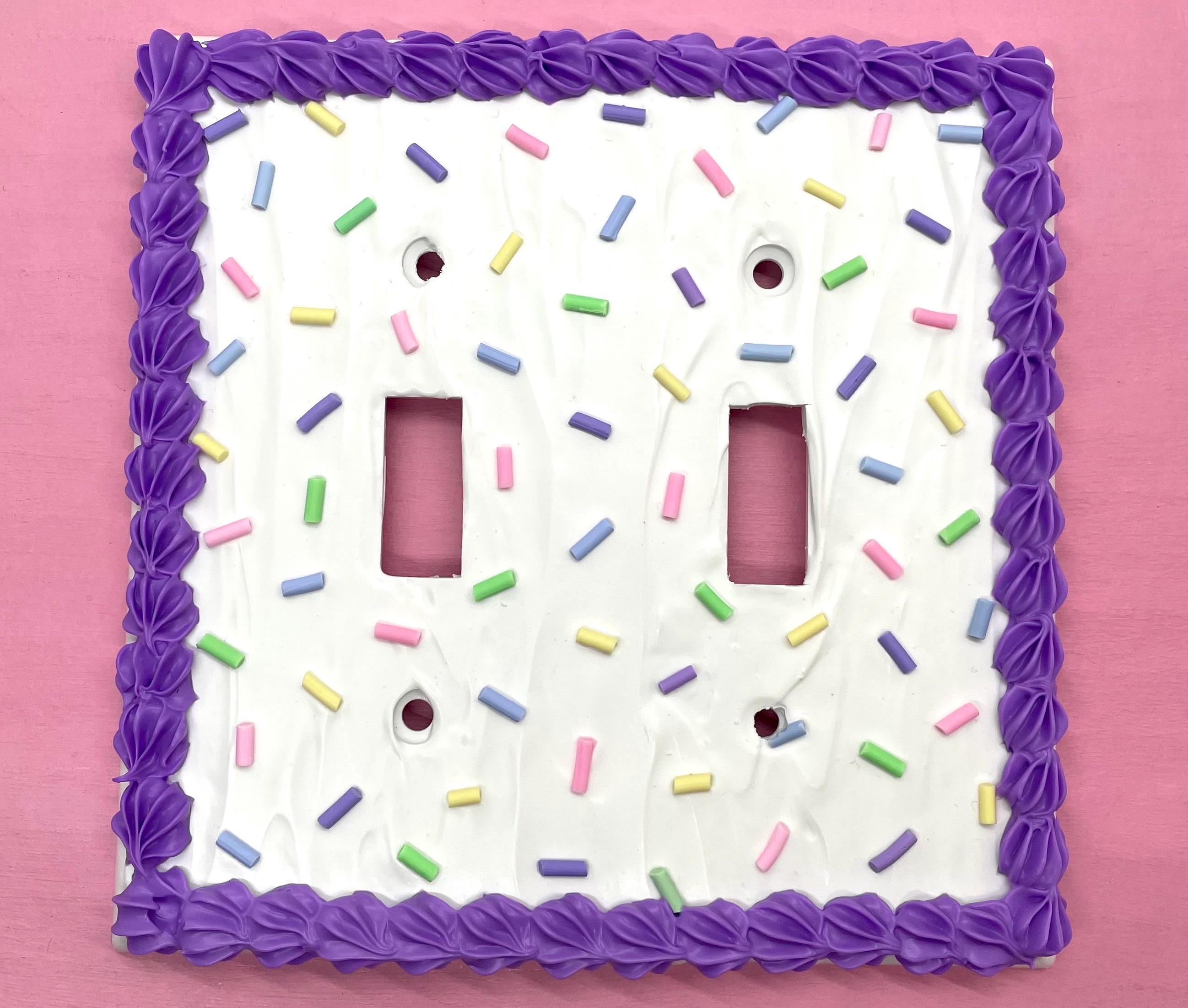 White and Purple Cake Double Light Switch Plate Cover - Handmade Decoden Crafts