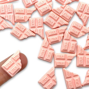 10pcs Pink Chocolate Bar Cabochons - Strawberry Sweet Resin Flatbacks - Candy Slime or Decoden Charms - Miniature Foods