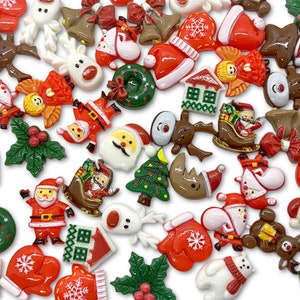 10pcs Random Christmas Cabochons - Grab Bag Mixed Holiday Resin Flatbacks for Slime, Bows, or Decoden - Cute Craft Supplies