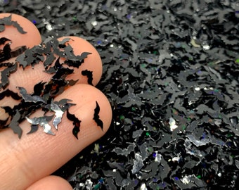 Bat Confetti - 5g to 50g Halloween Sparkles - Sequins for Resin Crafts - Black Shaped Glitter