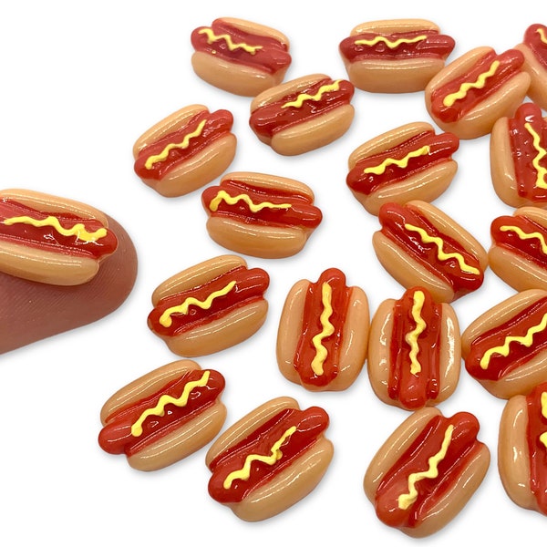 10pcs Hot Dog Cabochons - Food Flatback Charms for Slime or Decoden - Sausage Resin Cabochon - Cute Craft Supplies