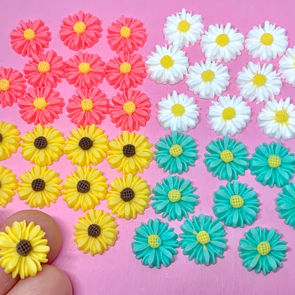 10pcs Resin Flower Cabochons - Daisy Flatbacks for Slime Charms, Jewelry, or Decoden - Cute Craft Supplies