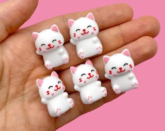 5pcs 3D Cat Silicone Beads - White Kitty Focal Beads for Beadable Pens or Key Chains - Cute Animal Charms
