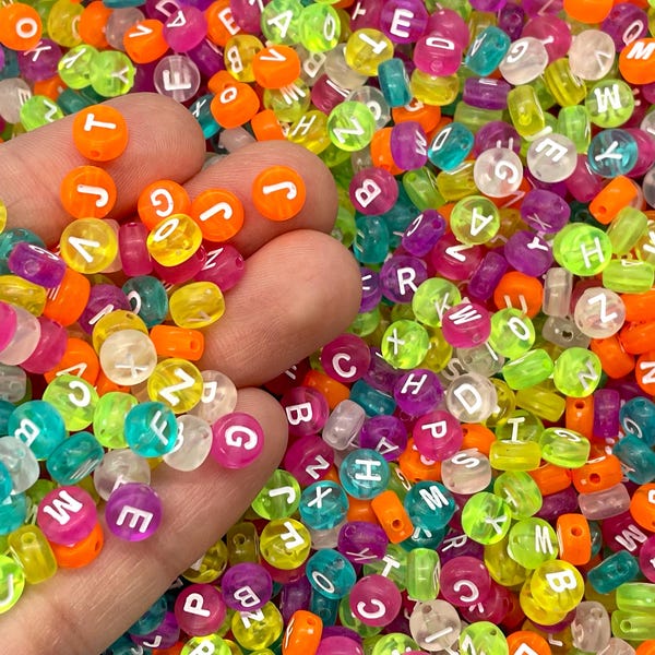 400pcs Translucent Rainbow Letter Beads - Round Acrylic Alphabet Beads - Supplies for Friendship Bracelets / Jewelry Making