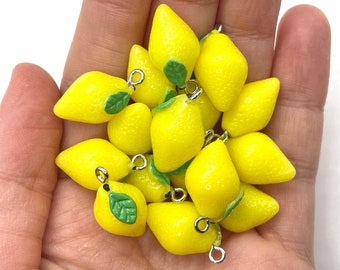 10pcs Lemon Jewelry Charms - 3D Cute Fruit Pendants for Earrings, Bracelets, Necklaces, Key Chains, and other Crafts