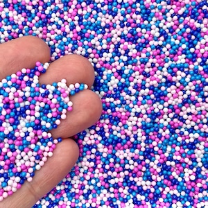 Fake Purple, Blue, Pink, and White Nonpareils - Round Glass Candy Sprinkles for Slime, Decoden, Resin, or Fake Bakes - Cute Craft Supplies