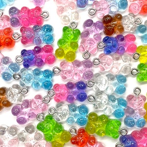 10pcs Sparkly Two Tone Gummy Bear Pendants - Mixed Color Resin Charms for Jewelry Making - Cute Candy Craft Supplies