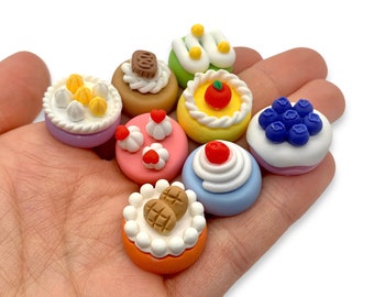 10pcs Miniature Cakes - 3D Resin Cabochons - Charms for Slime or Decoden - Cute Food Craft Supplies
