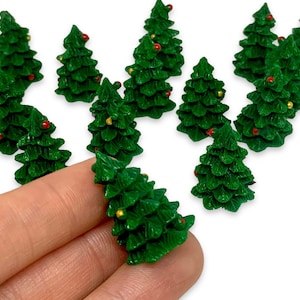 10pcs Miniature Christmas Trees - 3D Resin Cabochons - Holiday Mini Fairy Garden Decor - Slime Charm, Decoden
