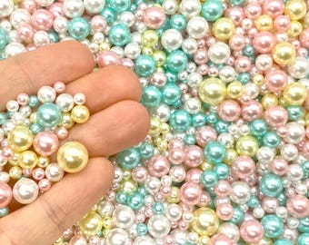 Pastel Colorful Faux Pearls - Mixed Size Pearly Undrilled Acrylic Beads - Fake Candy for Slime, Decoden, Fake Bakes, or Resin