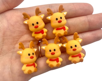 5pcs Rudolph Silicone Beads - Reindeer Focal Beads for Beadable Pens or Key Chains - Cute Christmas Animal Charms